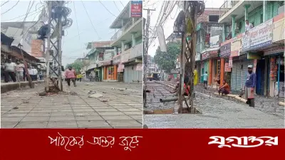 সৈয়দপুরে রাস্তার মাঝে বৈদ্যুতিক খুঁটি রেখেই চলছে নির্মাণ, ঝুঁকিতে যানবাহন