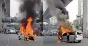 ফার্মগেটে মাইক্রোবাসে আগুন, পুড়ে গেল গাড়ি