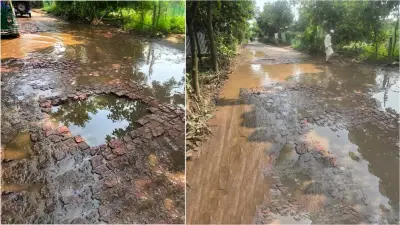 বাঞ্ছারামপুরে ভাঙা সড়কে দুর্ভোগ, সামান্য বৃষ্টিতেই জলাবদ্ধতা