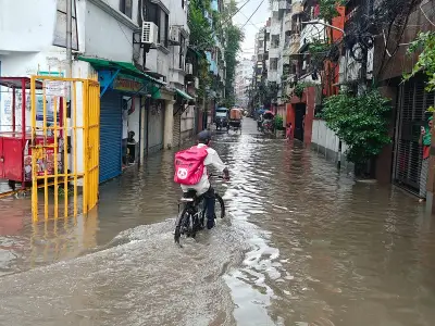 বৃষ্টি উপেক্ষা করে খাবার ডেলিভারি দিচ্ছেন তরুণ শেখ হাসান
