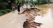 শেরপুরে বন্যার ধসে ৩০ মিটার রাস্তা ভেসে গেল